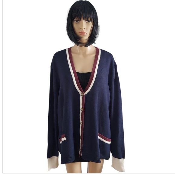 BNWT Joe fresh Navy and Cream Women's Knit Cardigan, plus size 3X - Picture 2 of 11